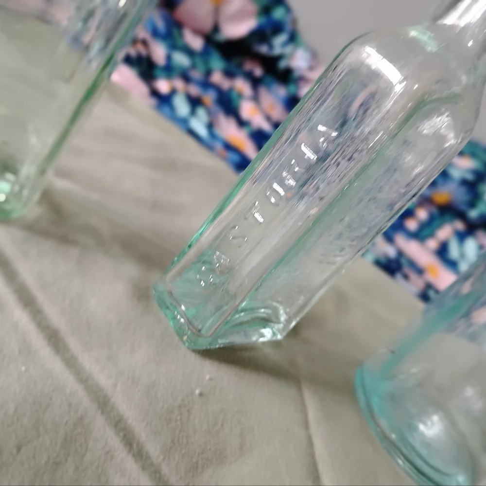 Vintage light blue glass bottles